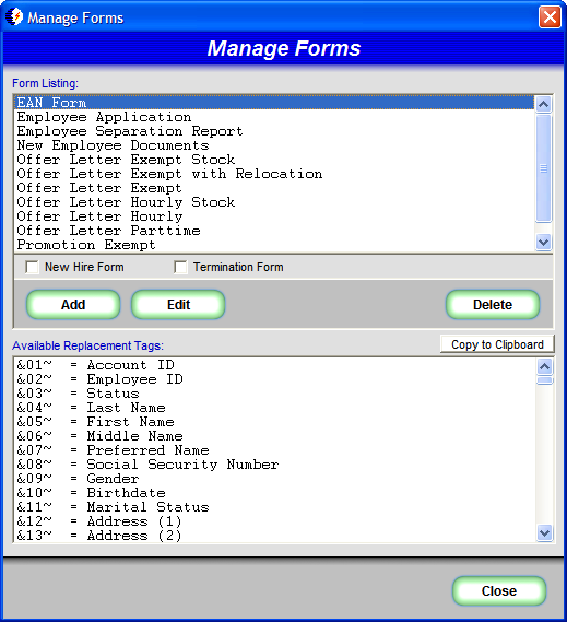 HR QUIK Manage Forms